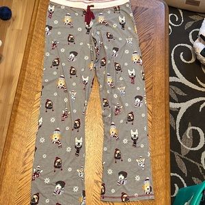 Pjsalvage pajama Fun Lounge Pants w/ Colorful dogs with hats low rise Size Large